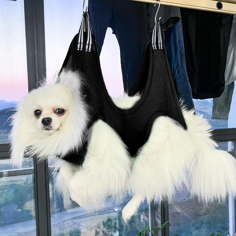 Pet Grooming Hammock for Cats & Dogs, Breathable Mesh Dog Hanging Harness for Nail Trimming, Grooming, Bathing Includes S Hooks, Dog Hammock/Grooming Sling (Black,M) - PawsPlanet Australia