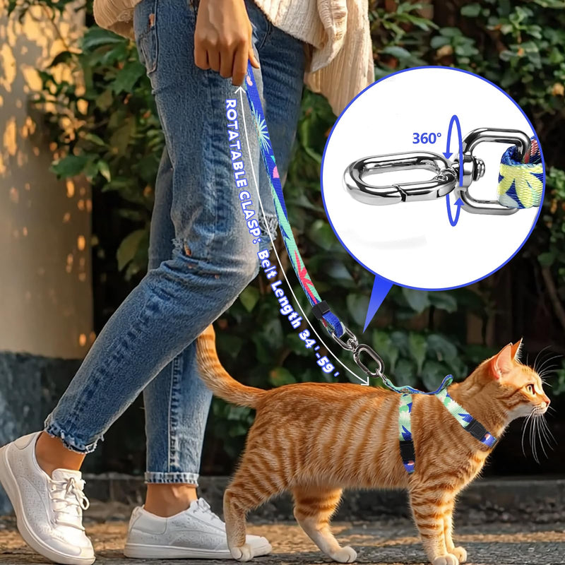 Cat Harness and Leash Set for Walking,Escape Proof Lightweight Soft and Comfortable,Adjustable Kitten Harness and Leash (Hawaii) Hawaii - PawsPlanet Australia