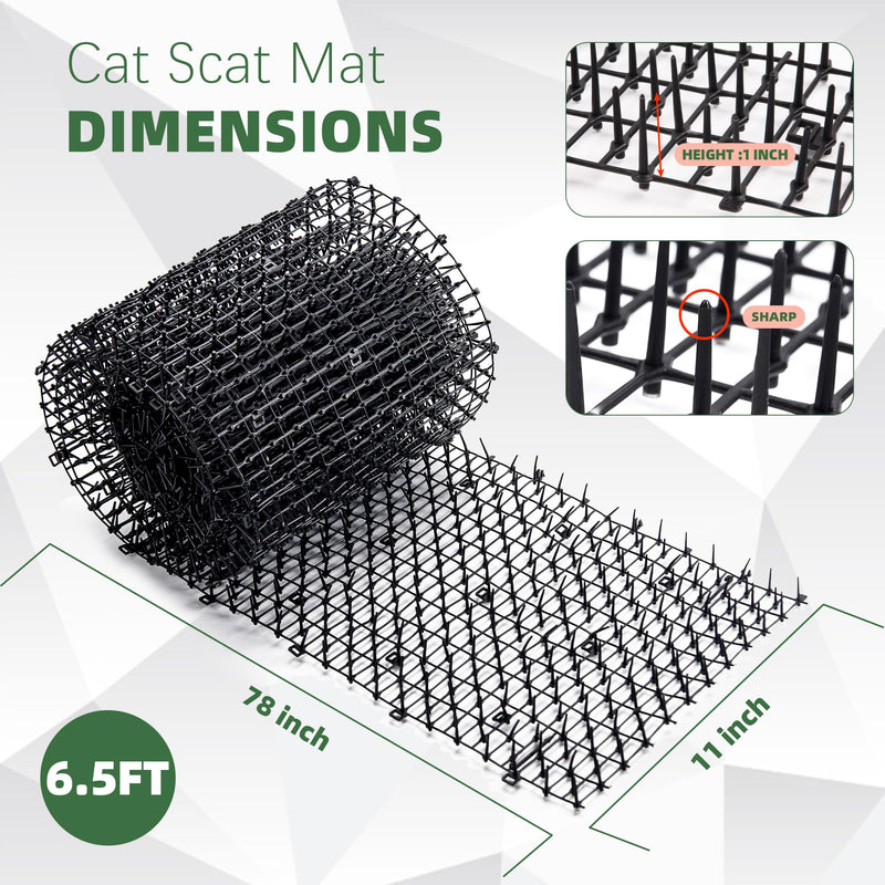 Toopify 6.5ft Scat Mat for Cats, Cat Scat Mat with Spikes Outdoor, Cat Spikes for Outside, Cat Deterrent Mat 1 Pack