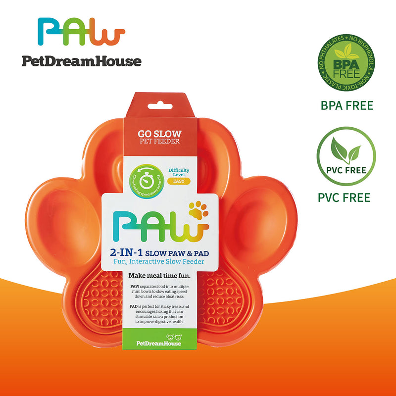 PetDreamHouse PAW 2-in-1 Slow Feeder Interactive Bowl with Removable Lick Mat - Orange - PawsPlanet Australia