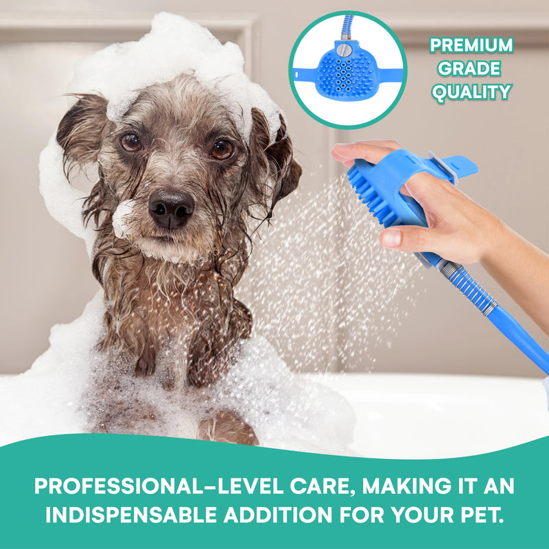 Black Rhino Dog Shower Attachment 2-in-1 Sprayer and Scrubber - Slip on Dog Wash with Hose and Shower Attachment - Indoor/Outdoor Pet Bathing and Grooming - Fast and Easy at Home Dog Cleaning, Blue - PawsPlanet Australia