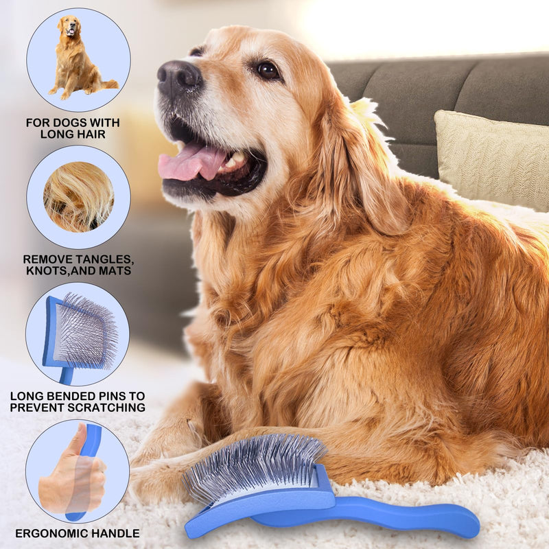 Dog Slicker Brush for Golden Doodle Grooming Kit - Dematting Brushes for Goldendoodles, Labradoodles, Poodles - Pet Hair Brush for Medium & Long Haired Dogs - Large (Blue) Blue