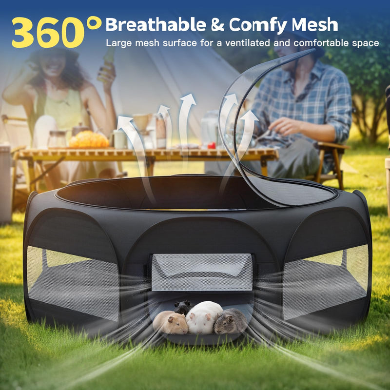 Pet Playpen for Small Animals, Breathable Cat Tent with Removable Zipper Cover & Waterproof Base, Portable Cat Playpen for Puppy Cats Kittens Rabbits Chicks, Indoor/Outdoor Use, Black - PawsPlanet Australia