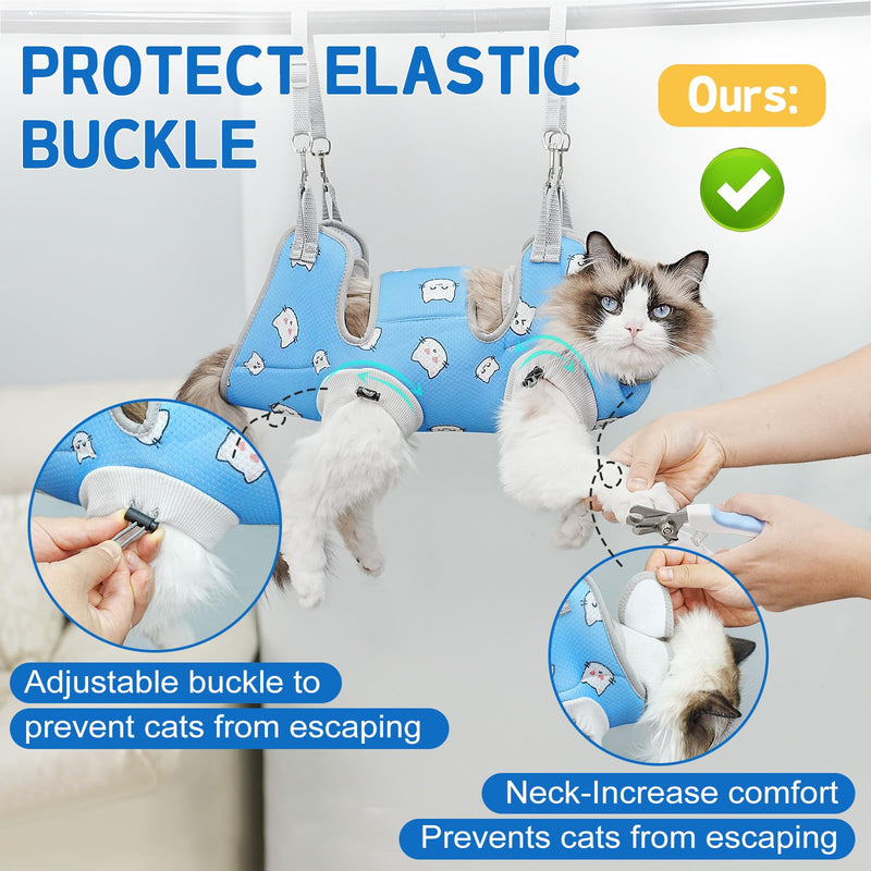 Supet Cat Grooming Hammock Harness for Nail Trimming, Cat Grooming Hanging Sling for Nail Clipping, Pet Restraint Holder for Cutting Nails, Medicine, Ear & Teeth Cleaning, Eye Care (BlueCat M) M ( Weight：5-12 Pound ) BlueCat - PawsPlanet Australia