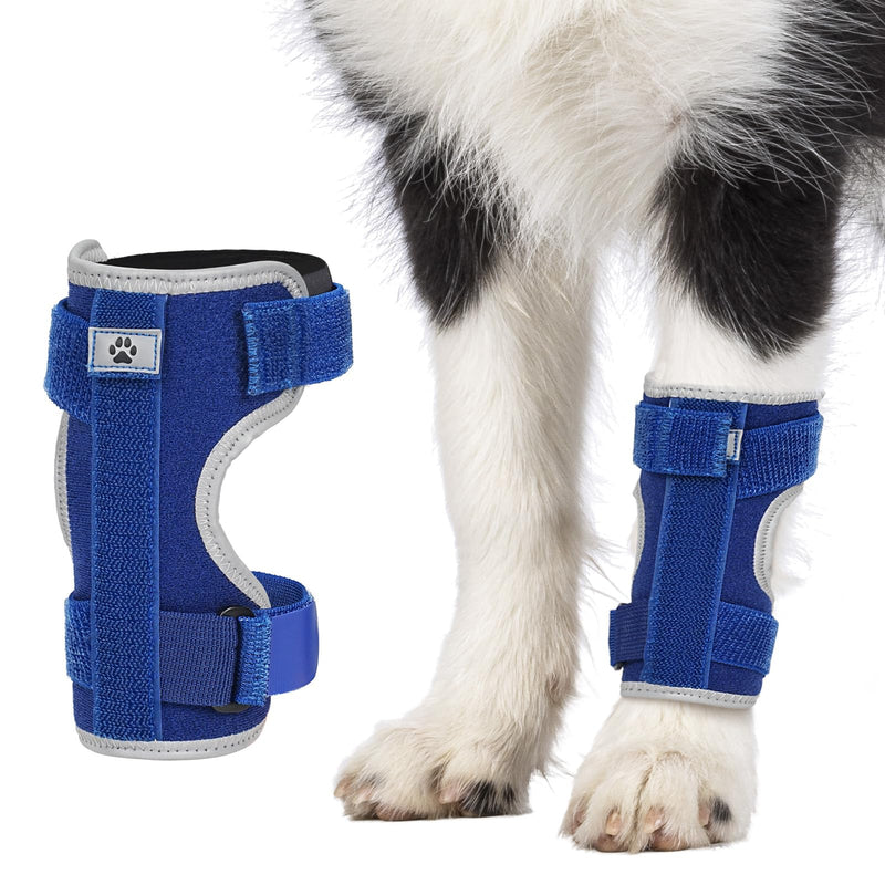 Dog Front Leg Brace with Removable Metal Springs- Adjustable Reflective Ankle Wrap for Dogs, Anti-Slip Reverse-Buckle Design Dog Splint Front Leg for Arthritis, Sprains, Injury Recovery (Blue, S) Blue