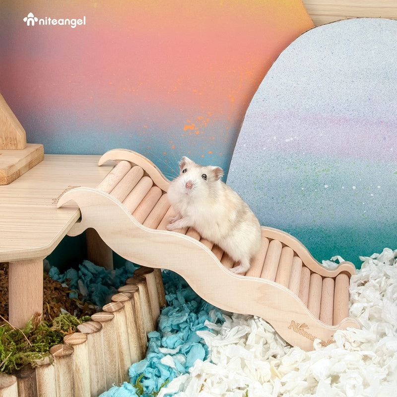 Niteangel Hamster Climbing Toy Wooden Ladder Bridge for Hamsters Gerbils Mice and Small Animals (Medium - 8.26'' L)