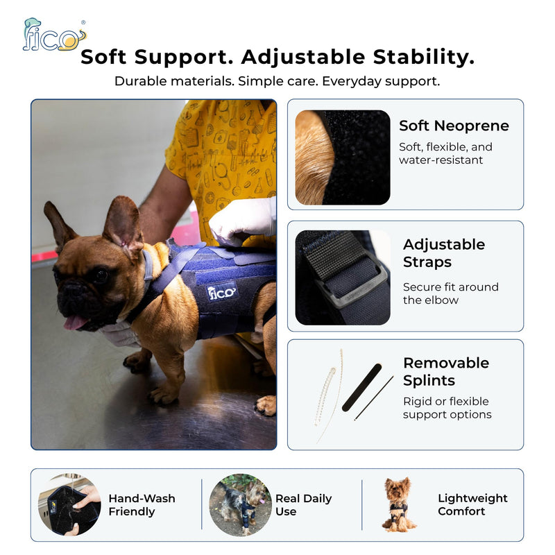 Dog Elbow Brace for Front Right Leg - Elbow Dysplasia & Arthritis Support, Vet Approved, Adjustable with Removable Splints, Orthopedic Dog Sleeve for Injuries & Recovery (Small) Small