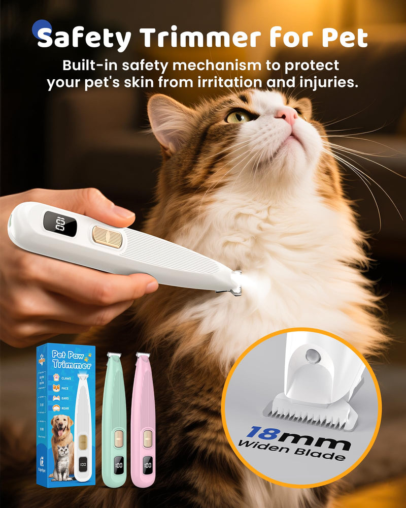 Dog Paw Trimmer with LED Light, 35dB Low Noise Precision Pet Paw Trimmer for Dogs Cats Grooming Clippers, 2 Speed Safety Electric Paw Hair Trimmer for Paws, Ears, Rump, Face, Eyes (Pink) Pink - PawsPlanet Australia
