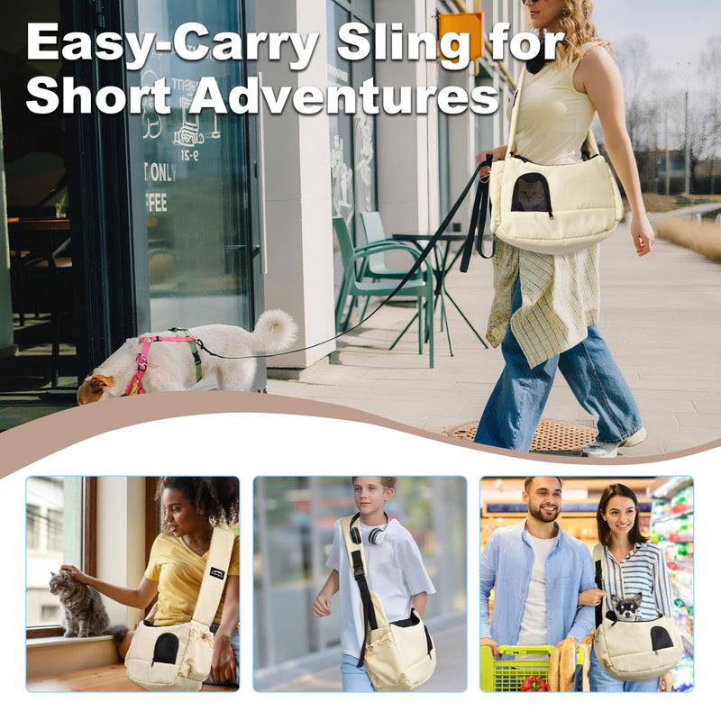 Dog Sling Carrier for Small Pets, Cat Sling for Kitten and Puppy up to 7 lbs, Breathable Cat Pouch Pet Purse with Soft Mat, Hands-Free Pet Carrier with Safety Harness and Pockets for Travel, Yellow Light Yellow - PawsPlanet Australia