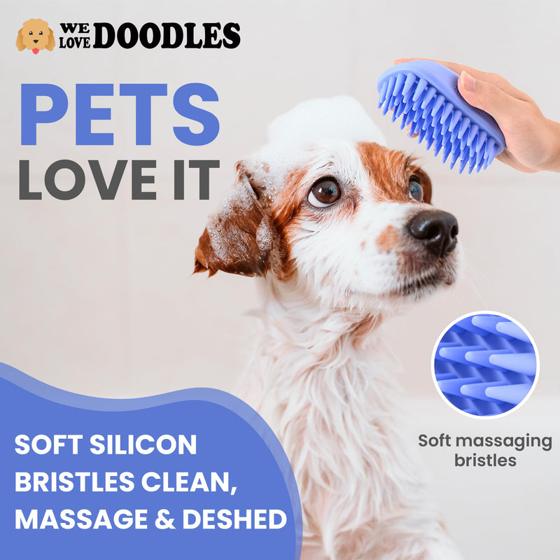 We Love Doodles Dog Slicker Brush and Dog Bath Brush | Grooming Brush | Detangler for Matted Hair | Removes Tangles & Matts | Shower Scrubbing & Soothing Massage | Ideal for Long & Short Haired Pets