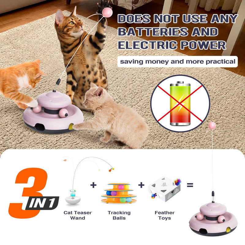 Zaabaaziba Interactive Cat Toys, Track Balls Kitten Toy for indoor, High-Elasticity Cat Teaser Wand Cat Feather Toy, Perfect Toy for Multi-Cat Households for All Cat Breeds Pink - PawsPlanet Australia