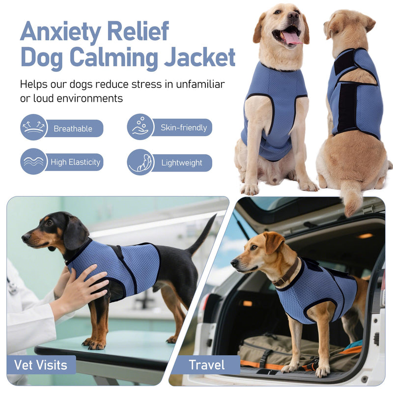 Dog Anxiety Calming Vest Breathable Mesh Anxiety Relief Shirt, Dog Thunder Jacket Calming Coat for Fireworks, Vet Visits, Separation, Noise Block, Pet Calming Wrap Jacket All Season Indoor Outdoor,3XL 3XL(Chest Girth:29"-35") Blue - PawsPlanet Australia