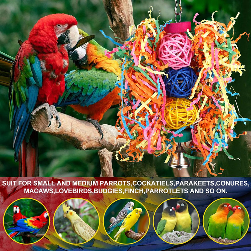Bird Toys Rope Perch with Bell Colorful Bird Chewing Shredding Foraging Toys Parrot Swing Climbing Standing Hanging Toys Cage Accessories for Conure Cockatiel Budgies Lovebird - PawsPlanet Australia