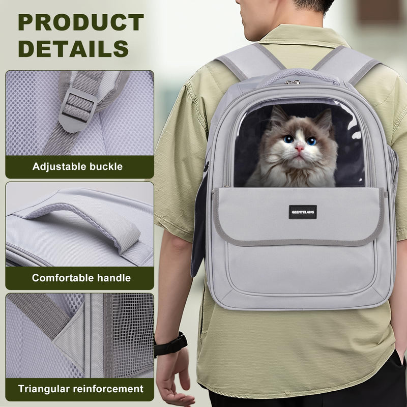 Cat Carrier Backpack, Spacious Breathable Cat Carrying Bag with Three Openings Removable Mat, Pet Backpack up to 7kg/15.4 Lb with Breathable Mesh, for Small Large Cat Pet Puppy Travel Grey - PawsPlanet Australia