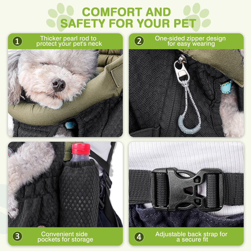 ALLSOPETS Dog Carrier Backpack for Small Medium Dogs – Lightweight, Breathable and Comfortable Front Pet Carrier with Safety Hook, Hands-Free for Travel Hiking Outdoor (Olive Green, M) Olive Green - PawsPlanet Australia