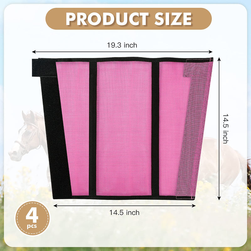 4 Sets Fly Boots Loose Fitting & Non-Slip Horse Fly Leggings No More Horsefly Nuisance Greatly Reduce Stomping Breathable with Natural Air Flow Pink