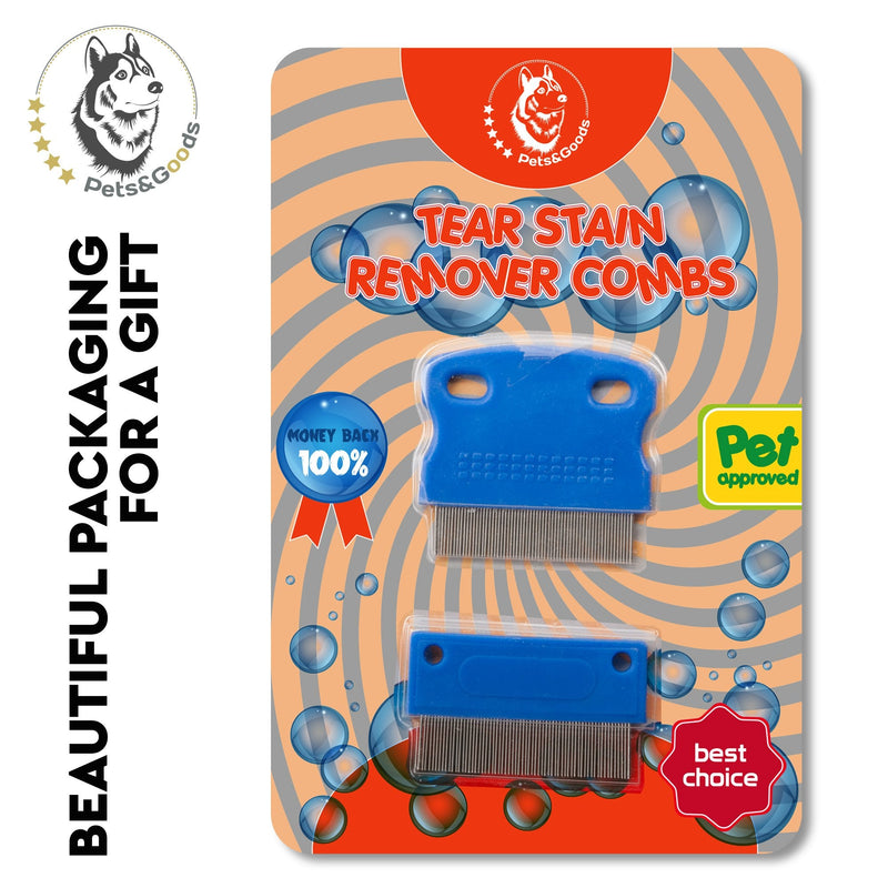 Pets&Goods Tear Stain Remover Comb Set for Dogs & Cats – Stainless Steel Eye Grooming Tool for Stains, Crust & Mucus – Gentle, Safe, Reusable – 2 Pack