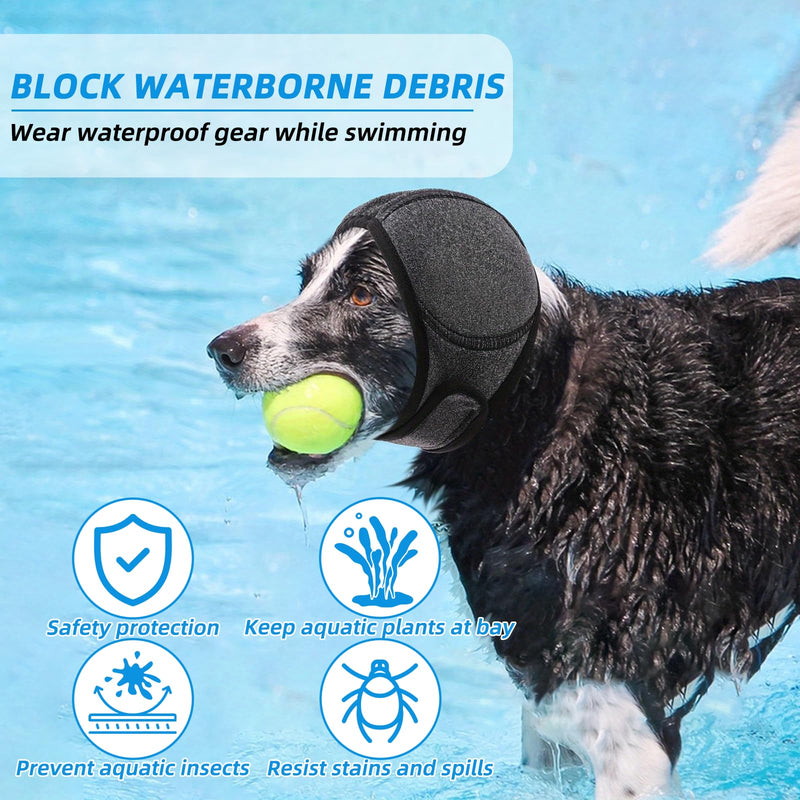 Dog Calming Ear Wraps, Waterproof Adjustable Dog Snood Ear Protectors Comfortable Noise Protection Ear Cover Muffs for Pet Bath Grooming Swimming Thunder Fireworks (Gray, M)