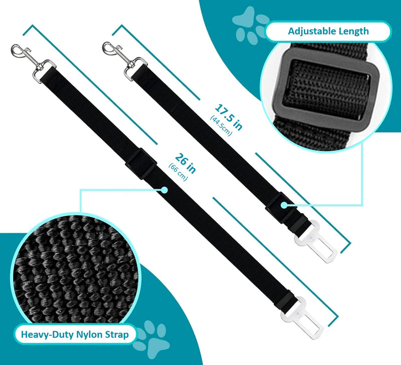 Car Dog Leash - Best Dog Seat Belt (2 Pack) Car Harness Attachment for Dogs - Adjustable Dog Restraints Seatbelts for Cars (17.5in - 26in) - PawsPlanet Australia