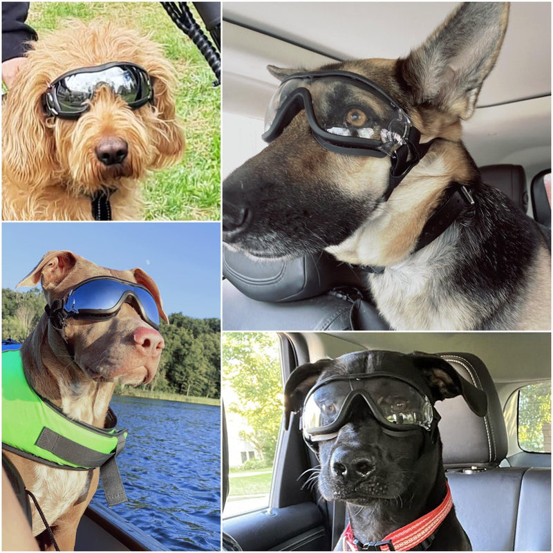NAMSAN 2 Pair of Dog Goggles, Clear/Black, UV Protection Dog Sunglasses for Medium to Large Dogs, Windproof Driving Dog Eye Protection, Dog Glasses with Elastic Straps, Adjustable 2PCS(Large) - PawsPlanet Australia