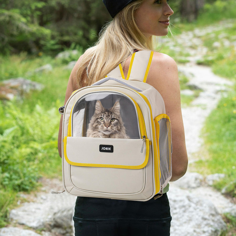 Cat Backpack Carrier for Large Cats up to 15lbs Pet Travel Backpack with Transparent Window Mesh Ventilated Portable Dog Cat Bag for Outdoor Hiking Mochila para Gatos transportadora mascota (Yellow) Yellow - PawsPlanet Australia