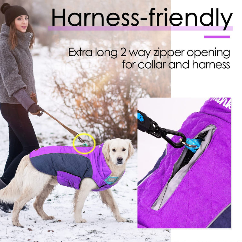 ThinkPet Dog Cold Weather Coats - Cozy Waterproof Windproof Reversible Winter Dog Jacket, Thick Padded Warm Coat Reflective Vest Clothes for Puppy Small Medium Large Dogs S(Chest 17½-19¼", Back 11½" ) Purple - PawsPlanet Australia