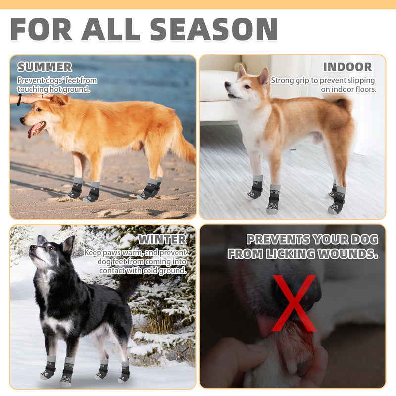 KOOLTAIL Dog Socks for Hot/Cold Pavement to Prevent Licking Paws,Dog Boots&Paw Protector for Hardwood Floors Anti Slip,Traction Control No Twist Grip Booties for Small Medium Large Senior Dogs L Large (4 Pack) Grey - PawsPlanet Australia