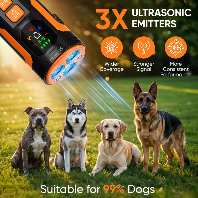 Ultrasonic Dog Bark Deterrent Device, Anti Barking Device for Dogs, Digital Display, 3 Emitters, 50FT Range, Rechargeable Bark Control Trainer w/ Flashlight, Stop Barking Device, Indoor & Outdoor