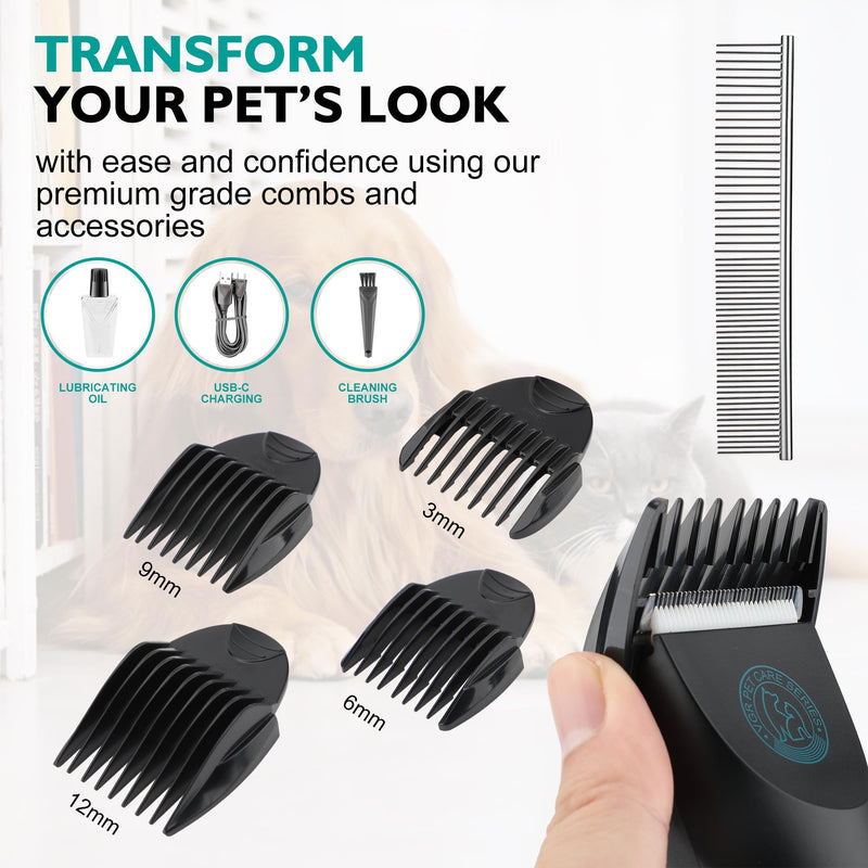 VGR Dog Grooming Clippers Cordless Professional for Thick, Curly Hair/Coats Kit - Pet Trimmer/Shaver - Waterproof - Electric Rechargeable Battery via USB-C - Ceramic Blades - Cat Matted Fur, Puppy
