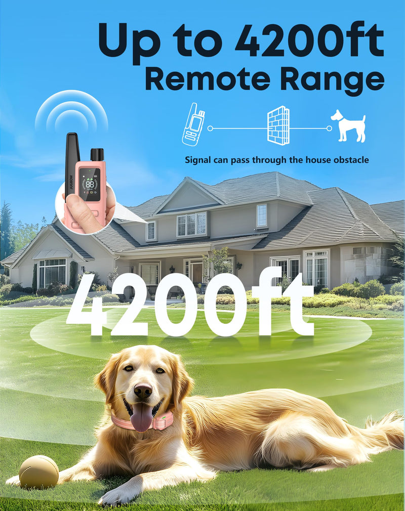 Jugbow Dog Shock Collar - 4200FT Dog Training Collar with Remote for 5-120lbs Small Medium Large Dogs, IPX8 Waterproof E Collar with 4 Training Modes, Security Lock, Rechargeable Shock Collar Pink - PawsPlanet Australia