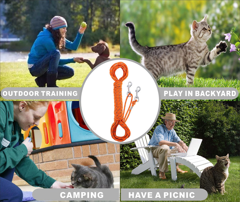 Reflective Cat Leash -50FT Cat Cable Out Escape Proof Walking Leads Yard Long Durable Safe Personalized Extender Leash Traning Play Outdoor for Puppies/Kittens/Rabbits/Small Animals 50FT Orange - PawsPlanet Australia