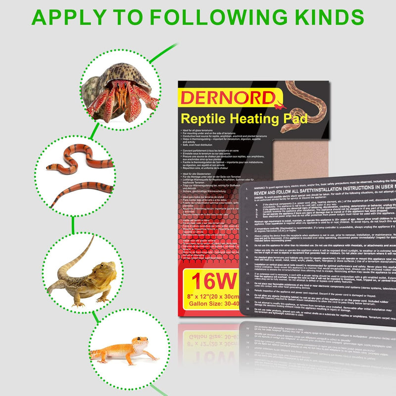iPower PTHTPDCTRLV2HTPDL 8"x12" Reptile Heating Pad Under Tank Terrarium Heat Mat with Digital Thermostat Temperature Controller for Small Animals - PawsPlanet Australia