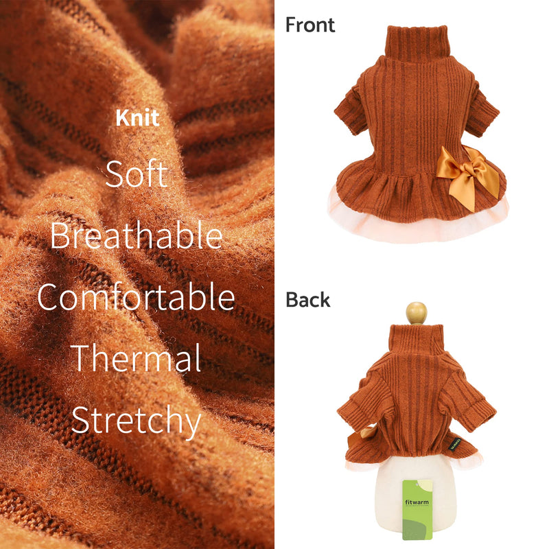 Fitwarm Knitted Dog Tulle Sweater Dress, Dog Winter Clothes for Small Dogs Girl, Cat Apparel, Orange, Small - PawsPlanet Australia