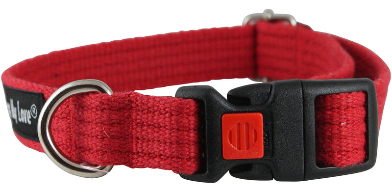 Dogs My Love Cotton Web Adjustable Dog Collar with Locking Device 4 Sizes Red (Medium: Neck: 14"-19"; Width: 3/4") Medium: Neck: 14"-19"; Width: 3/4"