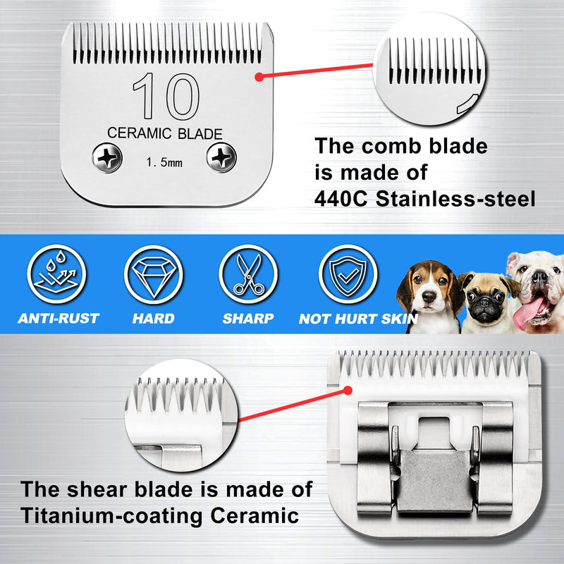 Detachable Pet Clipper Blades Dog Grooming Clipper Replacement Ceramic Blades, Compatible with Andis, Wahl, Oster(Size 10#,Cut Length 1.5mm) 10# (1.5mm) - PawsPlanet Australia