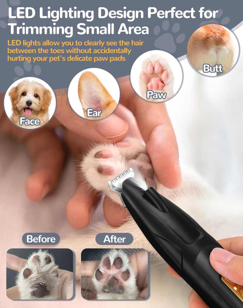 Dog Clippers for Grooming, 2 Speed Dog Paw Trimmer with LED Light, Rechargeable Low Noise Pet Shaver for Trimming Dogs Cats Hair Around Paws, Eyes, Ears, Face, Rump (Black) Black - PawsPlanet Australia