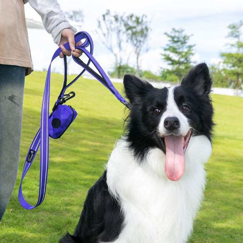 EXCELLENT ELITE SPANKER Strong Durable Nylon Dog Training Leash Traction Rope 5 Feet Long 1" Wide with Poop Bag Holder for Small and Medium Dog(Purple) 5.2ft x 1 in. Purple - PawsPlanet Australia