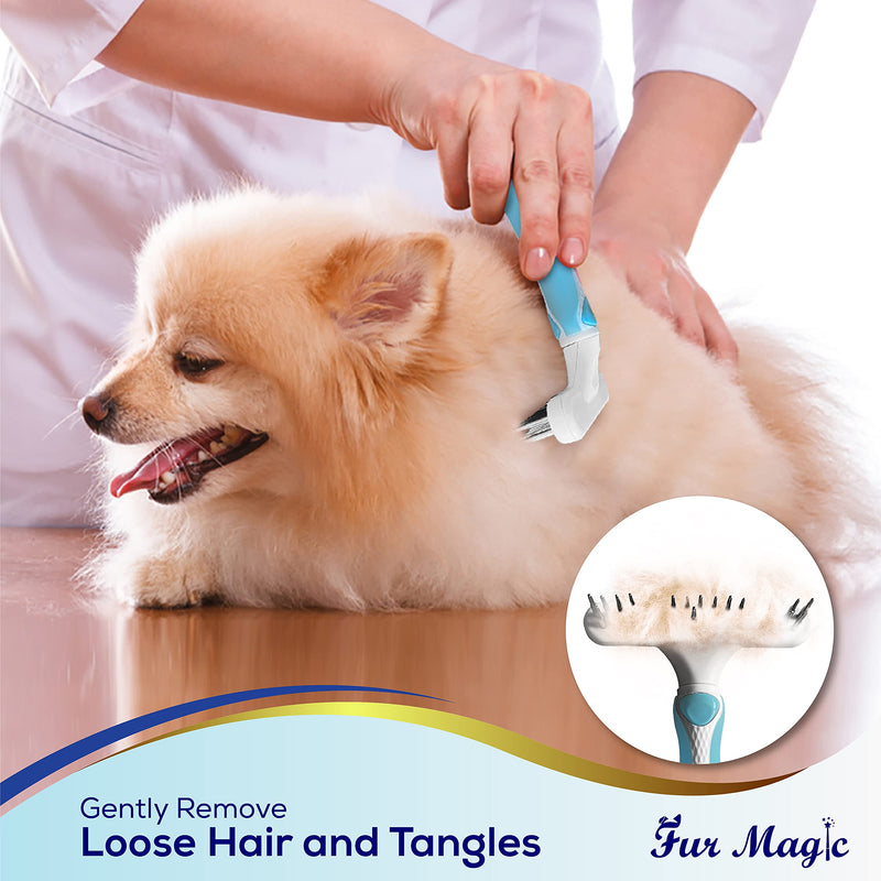 Fur Magic Dematting Comb for Dogs – Undercoat Brush for Dog Grooming - Double Row Stainless Steel Pins Dog Brushes for Shedding – Skin-Friendly and Safe Deshedding Tool for Dogs Dematting Rake