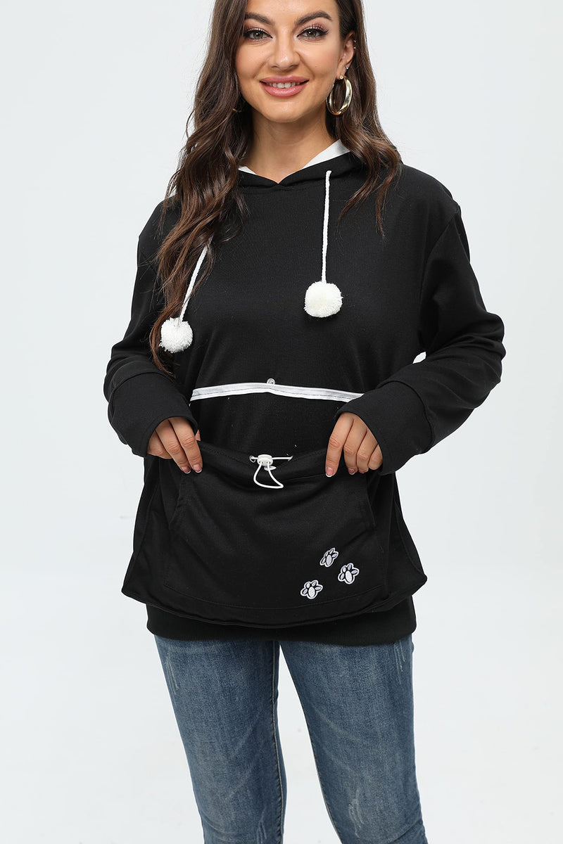BOMBAXCEIBA Fleece pet Cat Small Day Pouch Hoodie Carrier Holder Carrying Sweatshirt Kangaroo Pocket Medium Black-a - PawsPlanet Australia