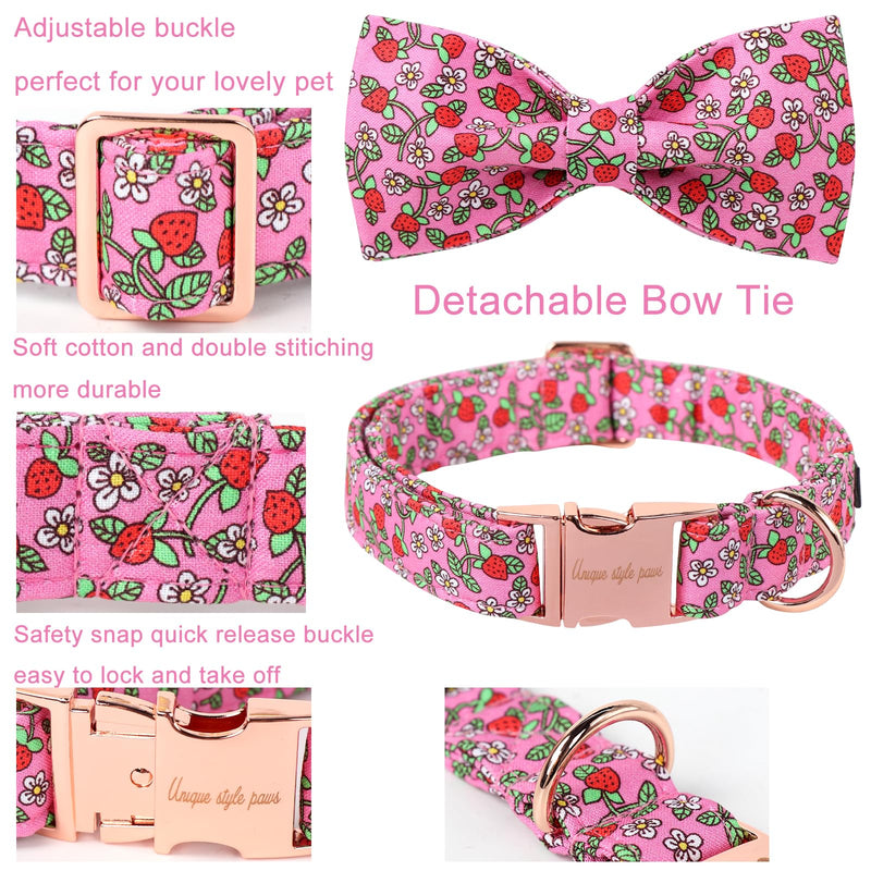 Unique style paws Summer Dog Collar With Bow Tie Strawberry Puppy Collars Harnesses & Leads For Dogs Uk Pink Soft Adjustable Cute Flower Comfortable Collars Pet Gift For Small Medium Large Dogs XL Pink Strawberry