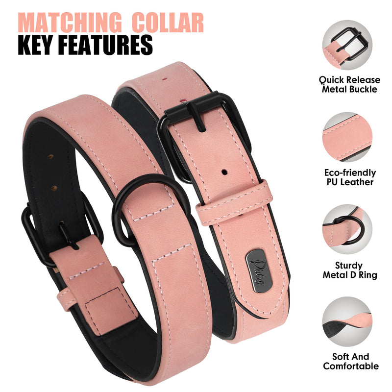 Didog Soft Padded Leather Dog Collar and Leash Set, Adjustable Pink and Breathable Pet Collars with 4FT PU Leather Dog Leash for Small Medium Large Dogs, Pink, L L: Fit Neck 14-18"(22-44 lbs) Pink Set - PawsPlanet Australia