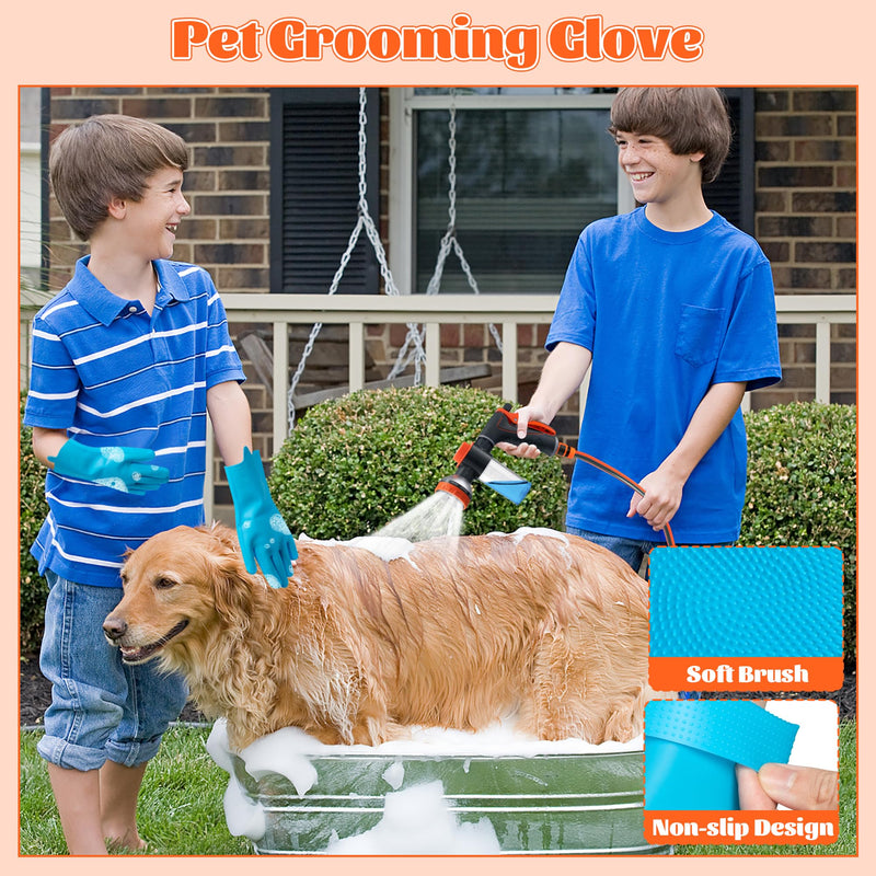 MALLMALL6 Dog Washing Hose attachment with Pet Grooming Glove & 2 Soap Dispenser, 10-in-1 Spray Modes Foam Nozzle Sprayer with 8.2Ft Pup Washer Hose for Showering Pets Car Wash Watering Flowers