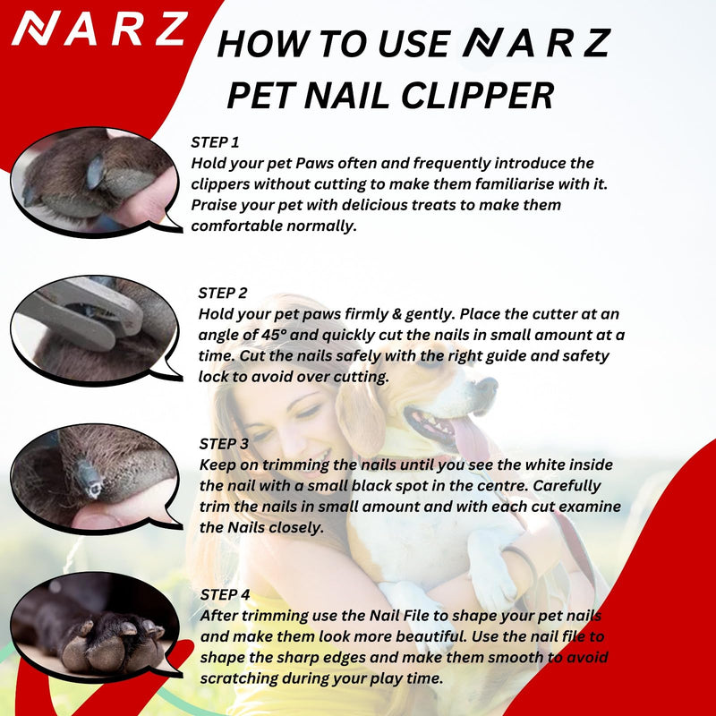 NARZ Dog Nail Clippers Professional Dog Nail Trimmers & Pets Nail Trimmers Cat Nail Clipper with Pet Nail File Cat Nail Trimmers with Safety Lock to Prevent Over Cutting - PawsPlanet Australia