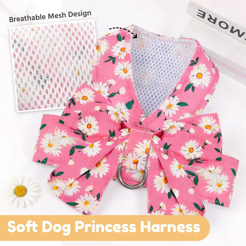 BAEJMJK Dog Harness and Leash Set with Bow Knot No Pull Pet Daisy Floral Harness with D-Ring Soft Mesh Dog Harness Vest Set Escape Proof Princess Puppy Harness for Small Girl Dogs Cats?Pink M? Medium Pink - PawsPlanet Australia