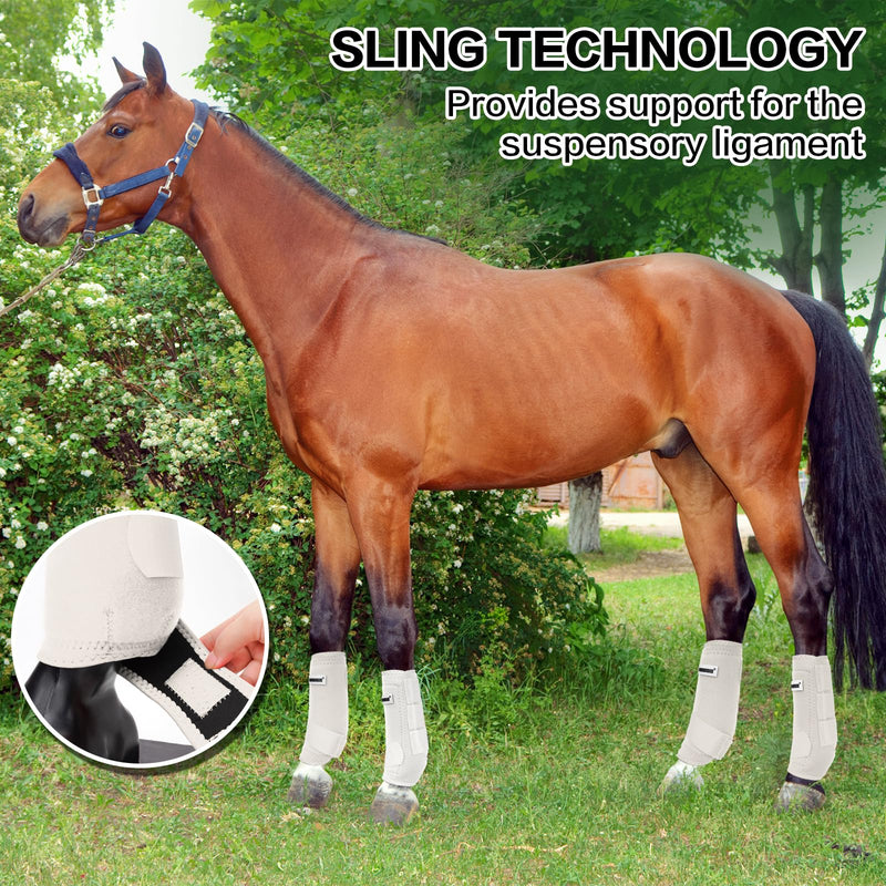 GEOSO All-Around Support Horse Splint Sport Boots,Professional OK Fabric Neoprene Horse Boots for Horses Jump Training&Off-Road|Shock Absorbing, Breathable,Fits Hind Legs Large White