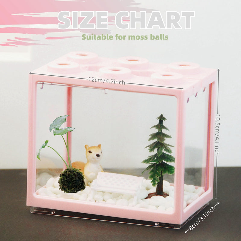 Small Sea Monkey Tank, Stackable Mini Betta Fish Tank Tinny Aquarium Kit with Aquarium Gravel, Moss Ball Tank Shrimp Tank 0.27 Gallon Acrylic Cube Fish Bowl for Shrimp Snails Pink - PawsPlanet Australia