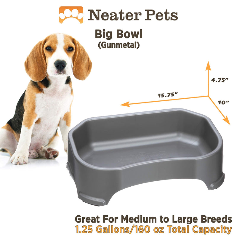 Neater Pet Brands Big Bowl - Extra Large Water Bowl for Dogs (1.25 Gallon Capacity, 160 oz) - Huge Over Size Pet Bowl - Gunmetal Grey 1.25 Gallons - PawsPlanet Australia