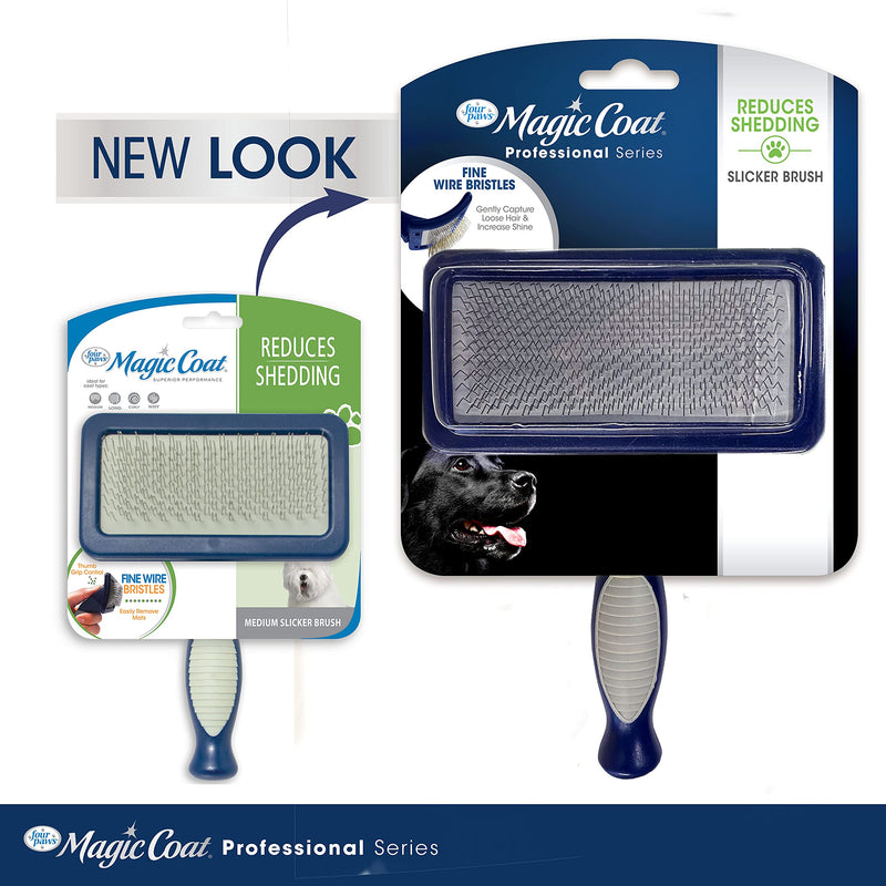 Four Paws Magic Coat Professional Series Grooming Brush for Dogs & Cats, Reduces Shedding, Stimulates Coat's Natural Oils, Ergonomic Design, Ideal for Medium, Long, Curly, and Wiry Coats - PawsPlanet Australia