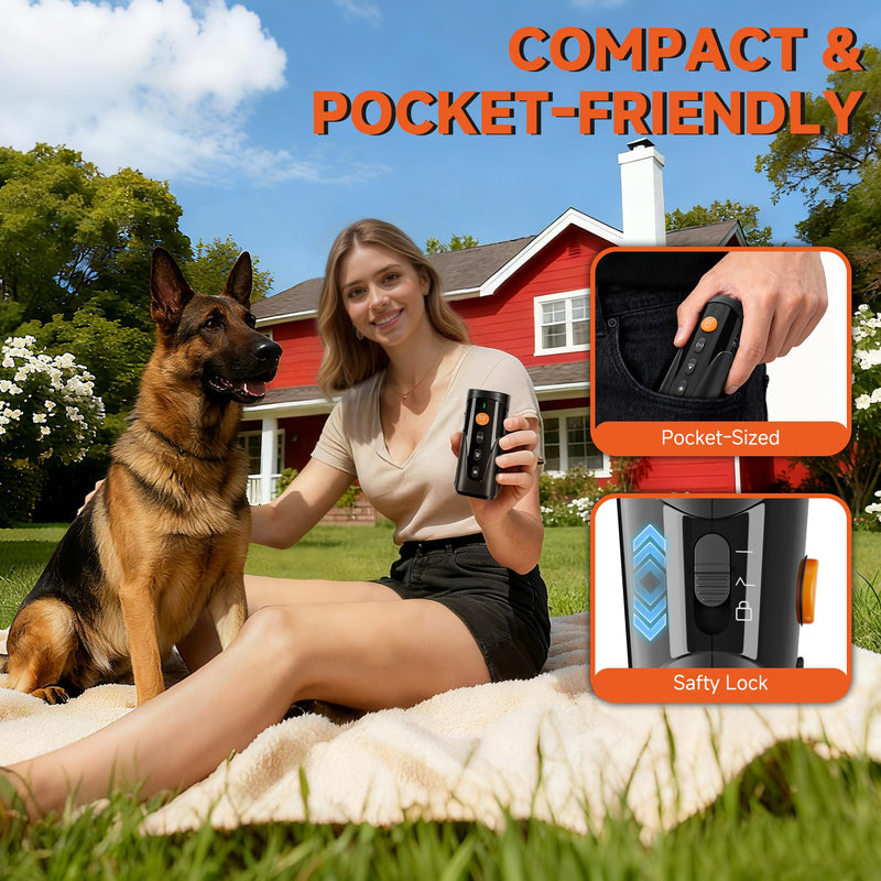 Dog Bark Deterrent Device, 3X Ultrasonic Anti Barking Device 6 Modes Dog Trainer Rechargeable & Portable Safe Bark Control Indoor Outdoor for All Dogs with LED Flashlight - Black