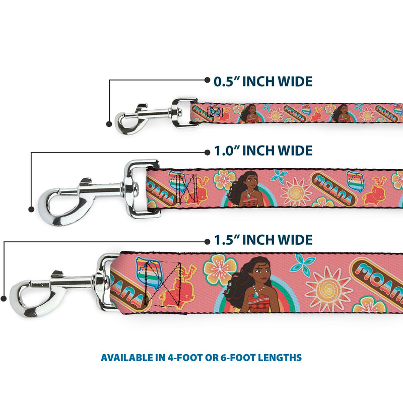 Disney Pet Leash, Dog Leash, Moana Pose and Icons Collage Pink, 6 Feet Long 1.5 Inch Wide 6 Feet Long - 1.5" Wide - PawsPlanet Australia